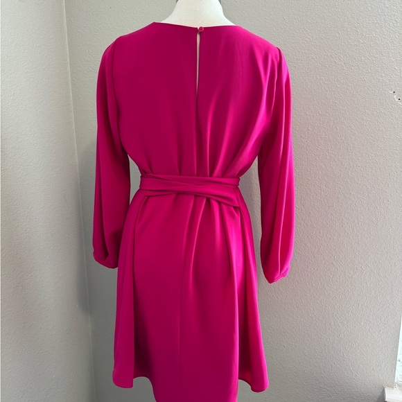 Zara Belted Mini‎ Dress Long Sleeve Tie Waist Lined Fuchsia Pink Size Medium - Picture 7 of 11